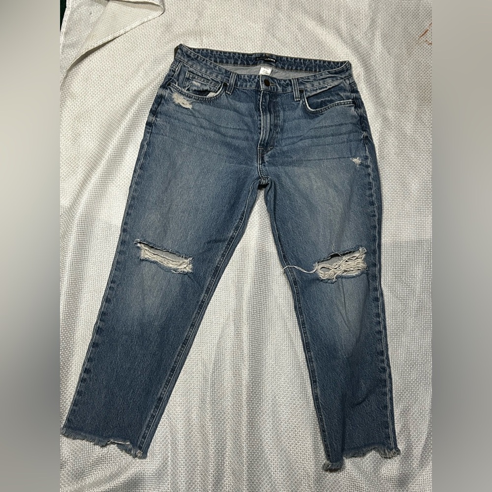 Fashion Nova Blue Distressed Straight Leg Jeans